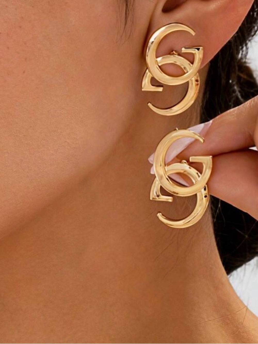 Gold Double Hoop Interlocking Statement Earrings